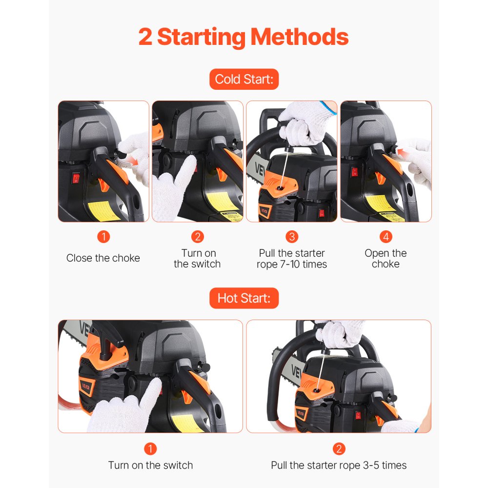 VEVOR 62 cc Gas Chainsaw, 20 inch Gas Powered Chainsaw, 3.8 HP Power Chain Saw with Non-Slip Handle, Gas-Powered Chainsaws with Dual Fuel Tanks, For Wood Cutting, Tree Trimming, and Land Clearing
