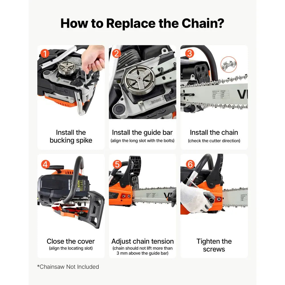 VEVOR Chainsaw Chain 3 Pack 20 Inch 0.325" Pitch 0.058" Gauge 76 Drive Link, Fits VEVOR CN-58G / CN-62G Gas Chainsaw, Forged Alloy Steel, Replacement Saw Chains with Sharp Cutter Teeth & Tie Straps