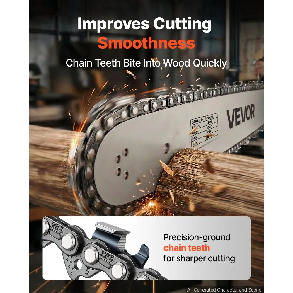 VEVOR Gas Powered Chainsaw 18 Inch 52CC 2.55HP 2 Stroke Engine Gas Chainsaw, for Wood Cutting, Tree Trimming & Land Clearing, Throttle-Synced Choke, Power Chain Saw with Non-Slip Handle & Dual Tanks