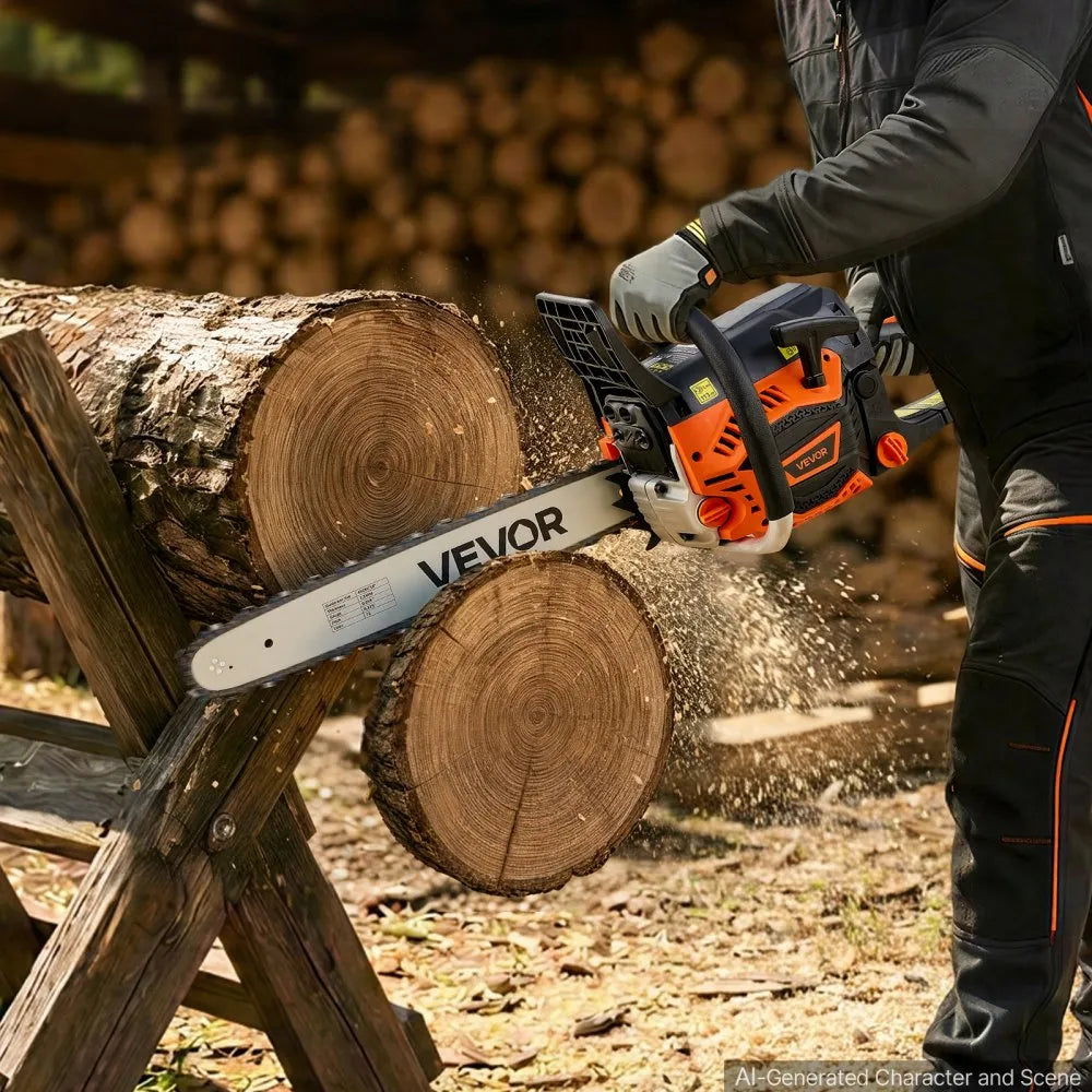 VEVOR Gas Powered Chainsaw 18 Inch 52CC 2.55HP 2 Stroke Engine Gas Chainsaw, for Wood Cutting, Tree Trimming & Land Clearing, Throttle-Synced Choke, Power Chain Saw with Non-Slip Handle & Dual Tanks