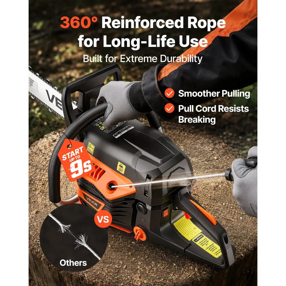 VEVOR Gas Powered Chainsaw 20 Inch 62CC 3.8HP 2 Stroke Engine Gas Chainsaw, for Wood Cutting, Tree Trimming & Land Clearing, Throttle-Synced Choke, Power Chain Saw with Non-Slip Handle & Dual Tanks