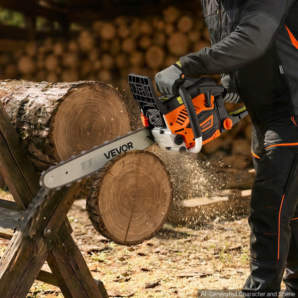 VEVOR Gas Powered Chainsaw 16 Inch 40CC 1.75HP 2 Stroke Engine Gas Chainsaw, for Wood Cutting, Tree Trimming & Land Clearing, Throttle-Synced Choke, Power Chain Saw with Non-Slip Handle & Dual Tanks