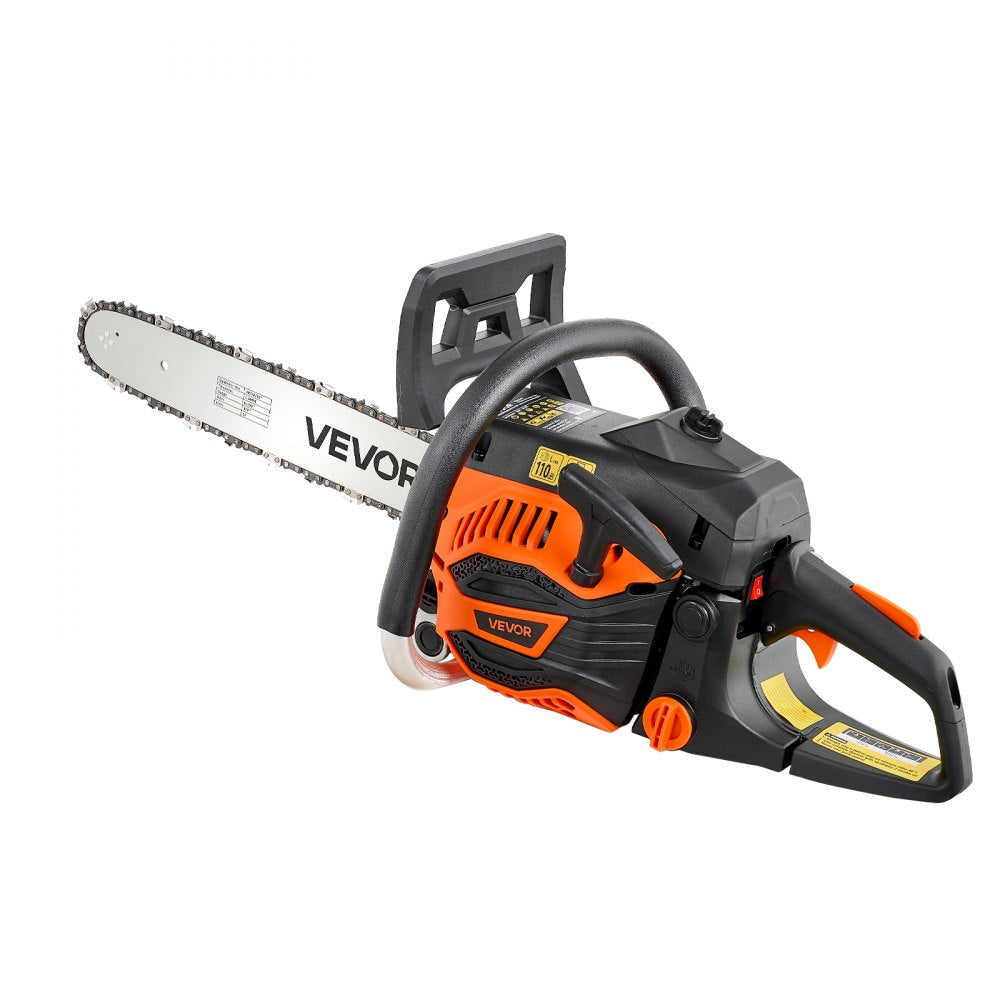 VEVOR Gas Powered Chainsaw 16 Inch 40CC 1.75HP 2 Stroke Engine Gas Chainsaw, for Wood Cutting, Tree Trimming & Land Clearing, Throttle-Synced Choke, Power Chain Saw with Non-Slip Handle & Dual Tanks