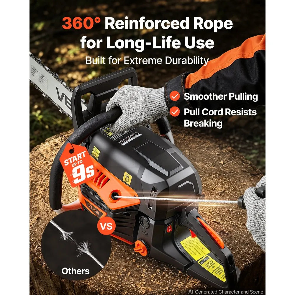 VEVOR Gas Powered Chainsaw 20 Inch 58CC 3.22HP 2 Stroke Engine Gas Chainsaw, for Wood Cutting, Tree Trimming & Land Clearing, Throttle-Synced Choke, Power Chain Saw with Non-Slip Handle & Dual Tanks