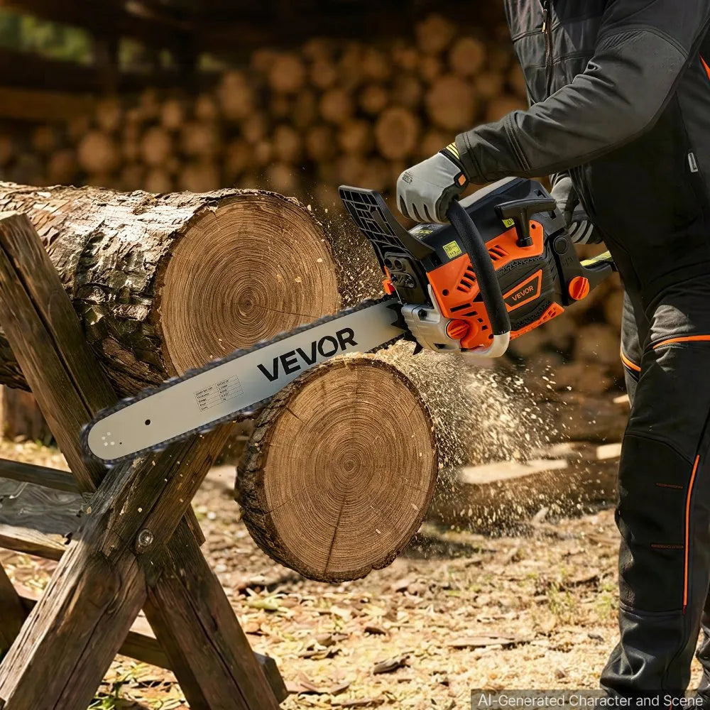 VEVOR Gas Powered Chainsaw 20 Inch 58CC 3.22HP 2 Stroke Engine Gas Chainsaw, for Wood Cutting, Tree Trimming & Land Clearing, Throttle-Synced Choke, Power Chain Saw with Non-Slip Handle & Dual Tanks