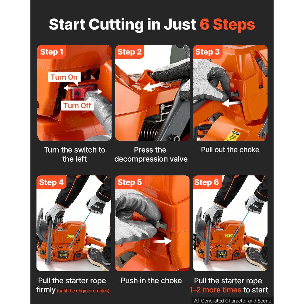 VEVOR Gas Powered Chainsaw 24 Inch 72CC 5HP 2 Stroke Engine Gas Chainsaw, for Wood Cutting, Tree Trimming & Land Clearing, Anti-Kickback Chain Brake, Power Chain Saw with Non-Slip Handle & Dual Tanks