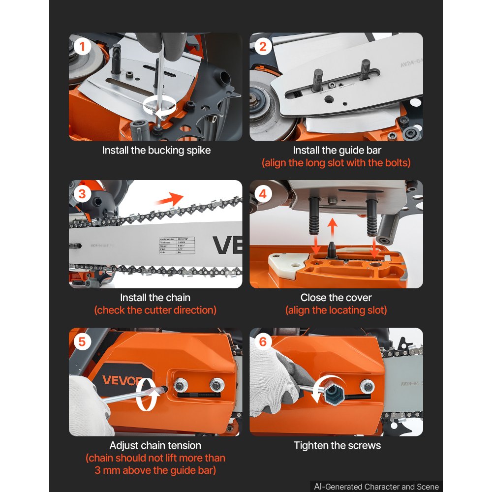 VEVOR Gas Powered Chainsaw 24 Inch 72CC 5HP 2 Stroke Engine Gas Chainsaw, for Wood Cutting, Tree Trimming & Land Clearing, Anti-Kickback Chain Brake, Power Chain Saw with Non-Slip Handle & Dual Tanks