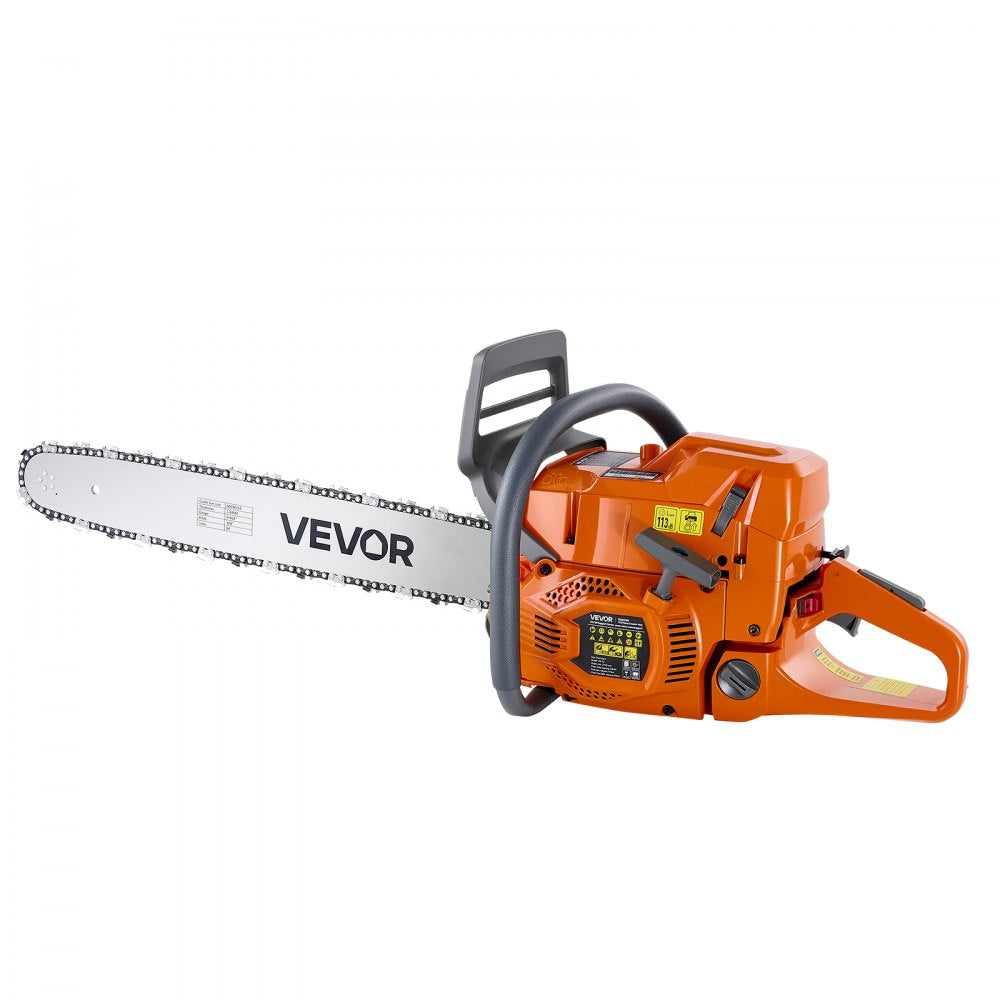 VEVOR Gas Powered Chainsaw 24 Inch 72CC 5HP 2 Stroke Engine Gas Chainsaw, for Wood Cutting, Tree Trimming & Land Clearing, Anti-Kickback Chain Brake, Power Chain Saw with Non-Slip Handle & Dual Tanks