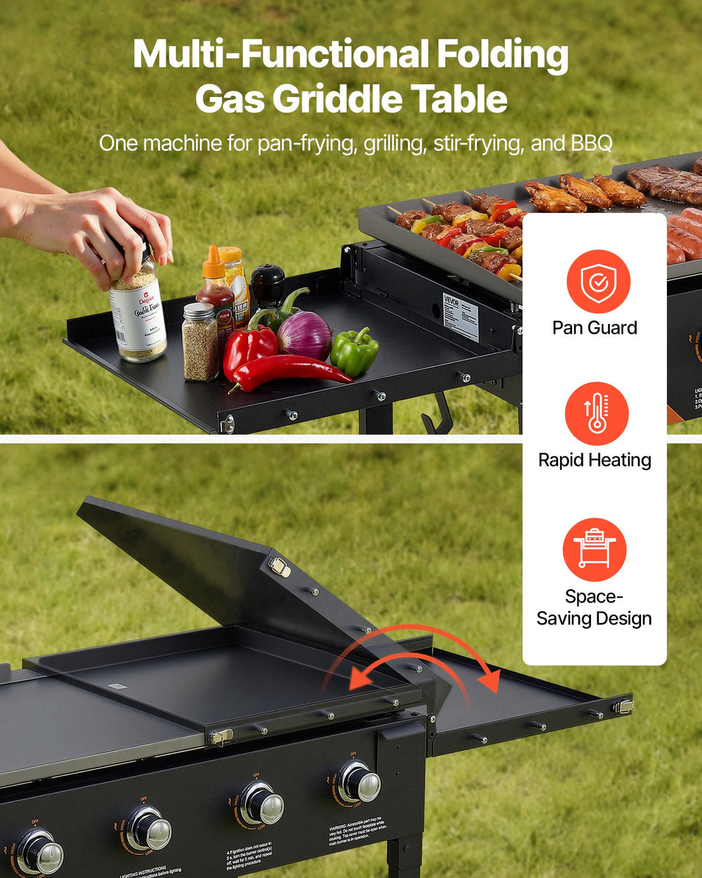 VEVOR Gas Griddle - Multi-Functional Folding Gas Griddle Table