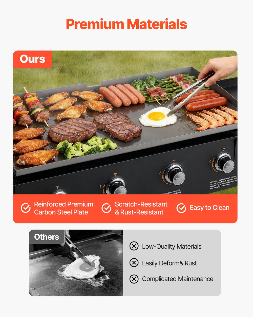 VEVOR Gas Griddle - Premium materials (reinforced carbon steel plate)