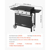 VEVOR gas griddle dimensions and included accessories diagram