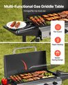 Multi-functional gas griddle table with flip-top dual-use storage design