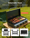 Detachable panel converts to tabletop cooking surface; enamel baking tray callout