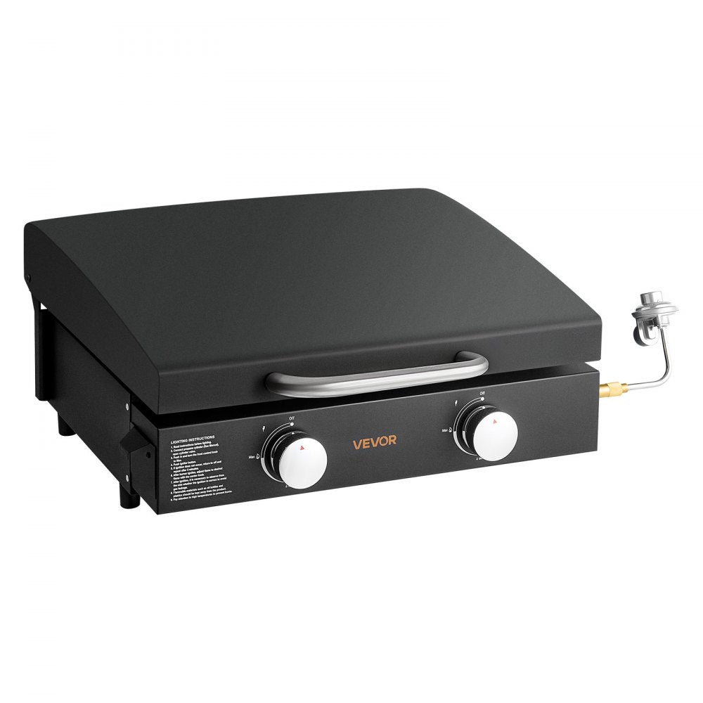 VEVOR Gas Griddle, 2 Burner Tabletop Griddle, 22 inch Portable Griddles Propane with Lid, Oil Drain Hole & Oil Collection Tray, 2 x 11000BTU Camping Flat Top Grill for Outdoor Cooking, Tailgating