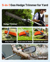 VEVOR Gas Hedge Trimmer, 2 Cycle Gas Power Handheld Hedge Trimmer, 5-in-1 63cc Cordless Weed Eater with Protective Gear Set, Includes Hedge and String Trimmer, Brush Cutter(3T & 40T Blades), Pole Saw