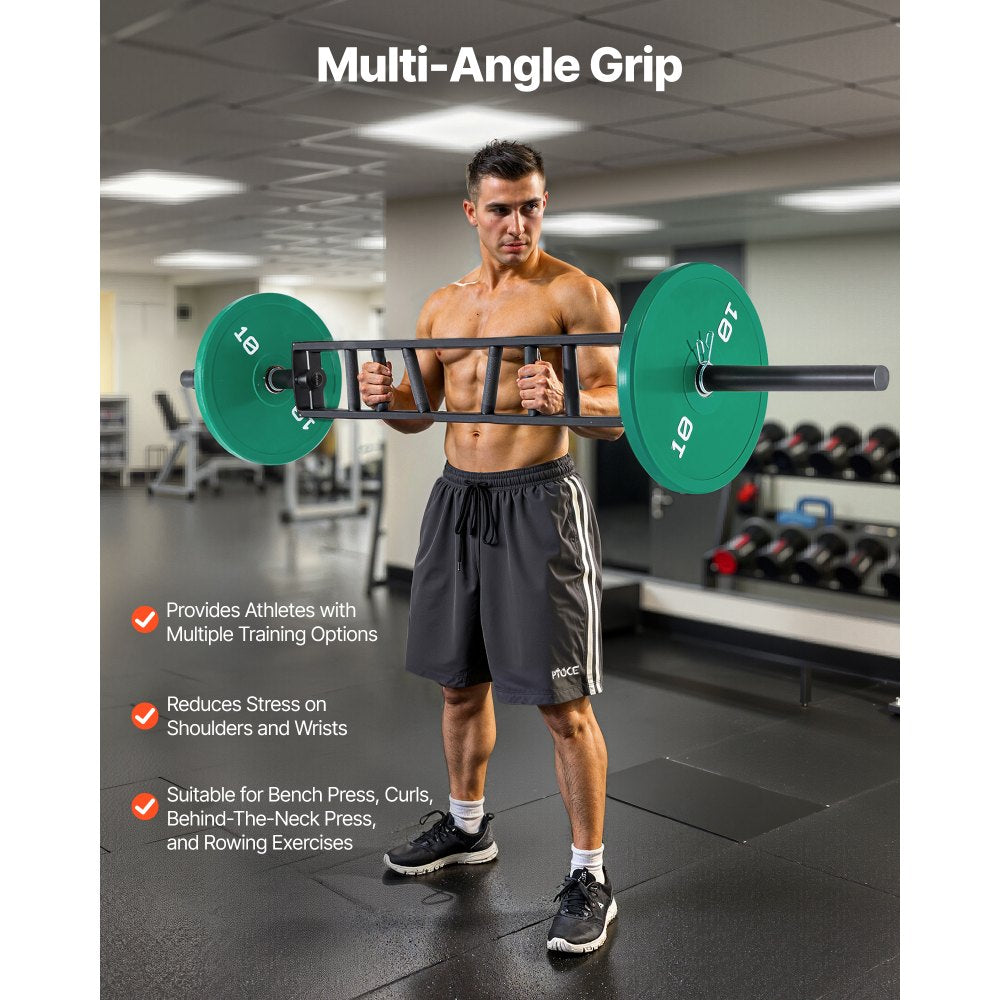 VEVOR Multi-Grip Barbell, 2-inch 3 Positions Swiss Bar, 550 LBS Capacity Heavy Duty Swiss Barbell Training Equipment, with 2 Collars and Knurled Grips, for Home Gym, Support Pressing, Lifting Curls