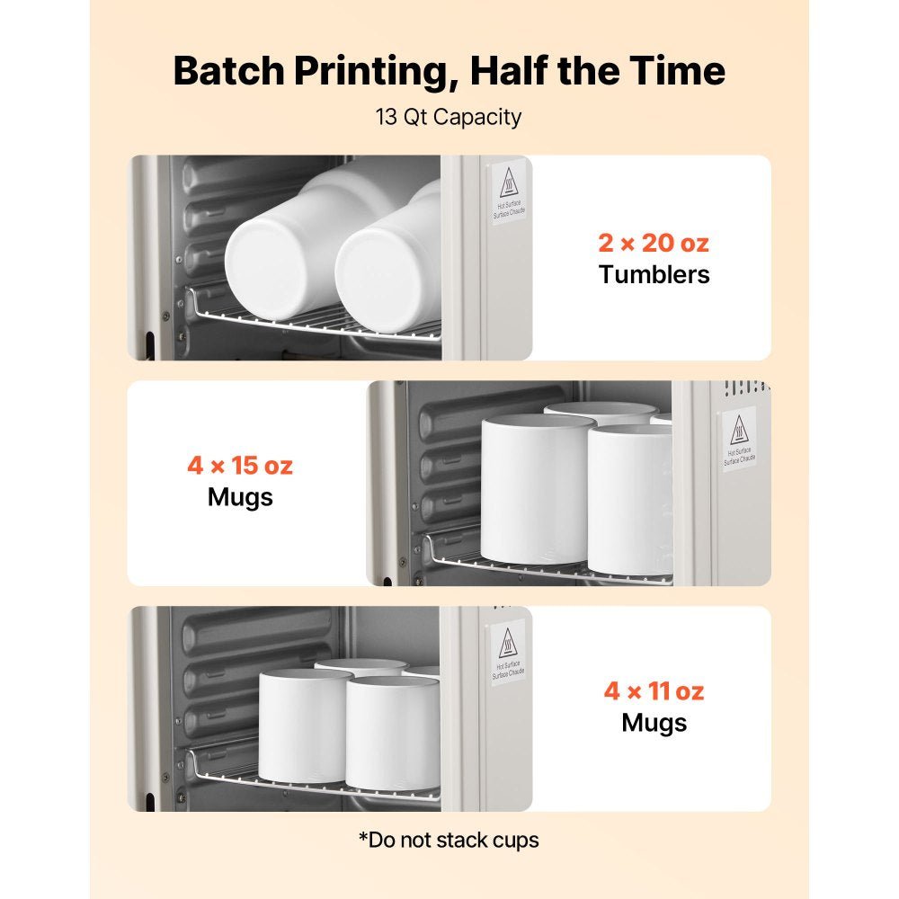 VEVOR Sublimation Oven Machine, 13 Qt, Fits 20oz Tumblers, with 1 Heat Air Gun, 50 Shrink Films, 1 Tape and 2 Heat Gloves, Oven for Sublimation Blank Tumblers, Mugs, Bowls, Off-White