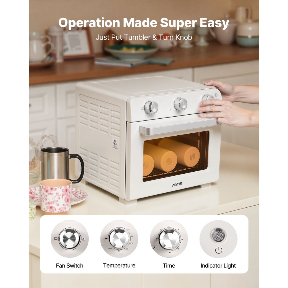 VEVOR Sublimation Oven Machine 26 Qt Fits 40oz Tumblers Convection Oven, for Sublimation Blank Tumblers, Mugs, Bowls, 360° Even Heating, with 50 Shrink Films, 1 Tape and 2 Heat-Resistant Gloves