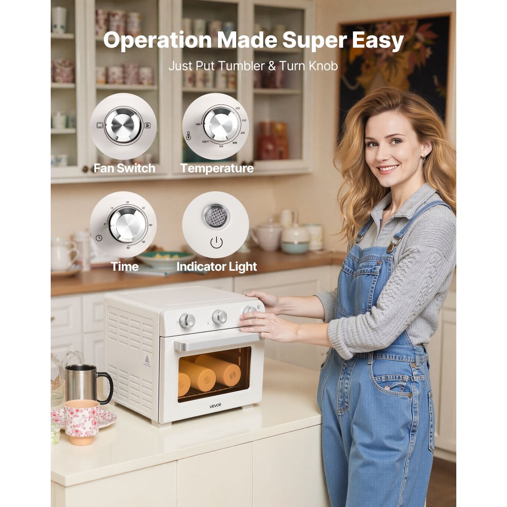 VEVOR Sublimation Oven Machine, 26 Qt, Fits 40oz Tumblers, with 1 Heat Air Gun, 50 Shrink Films, 1 Tape and 2 Heat Gloves, 360° Turbo Convection for Sublimation Blank Tumblers, Mugs, Bowls, Off-White
