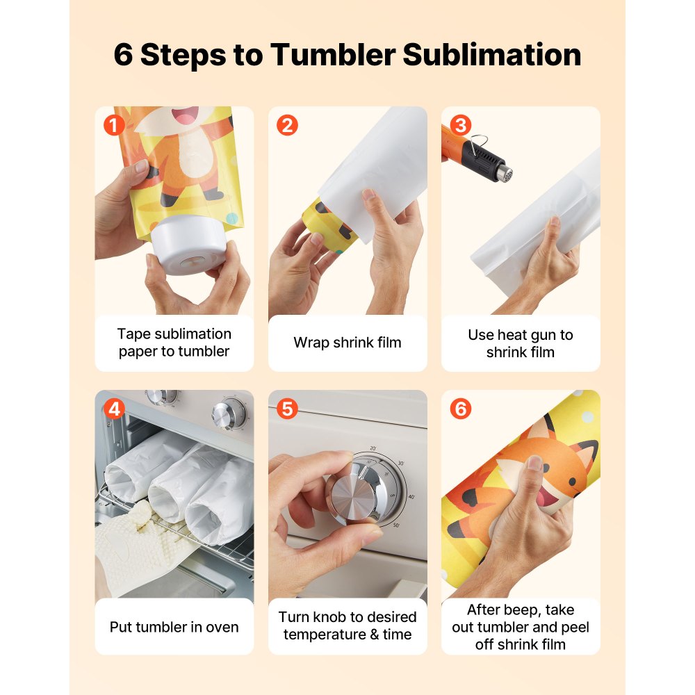 VEVOR Sublimation Oven Machine, 26 Qt, Fits 40oz Tumblers, with 1 Heat Air Gun, 50 Shrink Films, 1 Tape and 2 Heat Gloves, 360° Turbo Convection for Sublimation Blank Tumblers, Mugs, Bowls, Off-White
