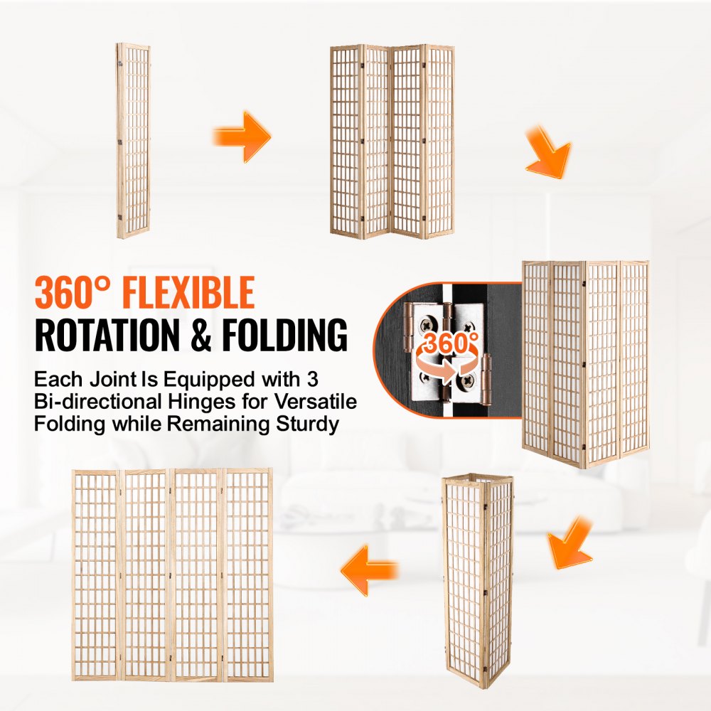 VEVOR Room Divider, 4 Panel Japanese Room Divider, Folding Privacy Screen Indoor, Portable Partition Dividers and Decoration Screens, for Room Separation, Home, Office, Restaurant & Bedroom (Natural)