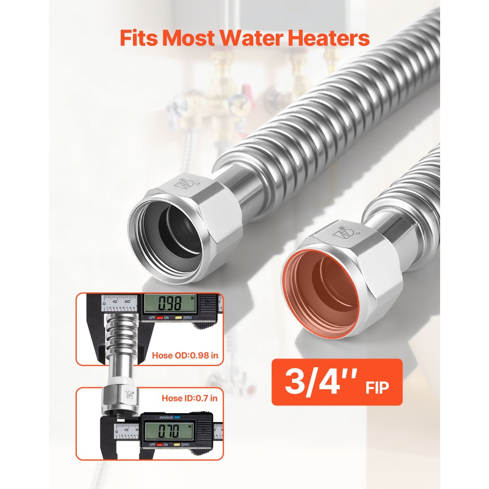 VEVOR Water Heater Kit, 18 Inch Length Water Heater Flex Connector, Waters Heaters Installation Kit with 3/4" FIP x 3/4" FIP Inlet & Outlet Connection for Bathroom, Kitchen, Laundry Room, Boiler Room