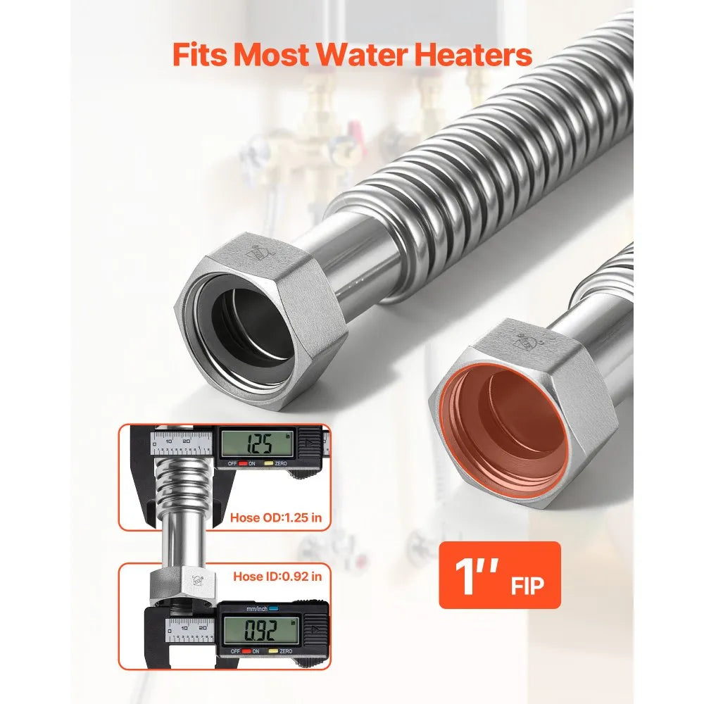 VEVOR Water Heater Kit, 18 Inch Length Water Heater Flex Connector, Waters Heaters Installation Kit with 1" FIP x 1" FIP Inlet & Outlet Connection for Bathroom, Kitchen, Laundry Room, Boiler Room