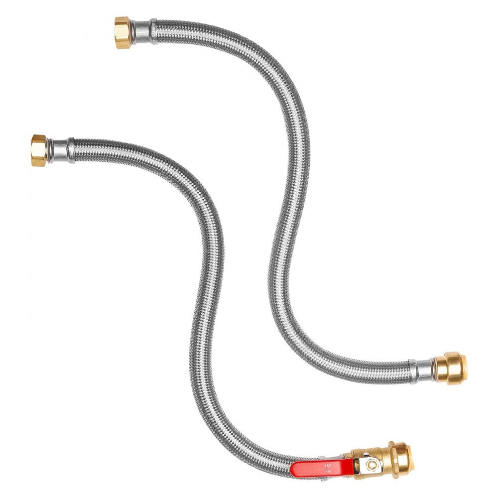 VEVOR Water Heater Kit, Push-Fit Valve Flexible Water Heater Connector with 3/4" FIP x 3/4" PTC Ball Valve, Stainless Steel Braided Waters Heaters Supply Line for Bathroom, Kitchen, Laundry Room