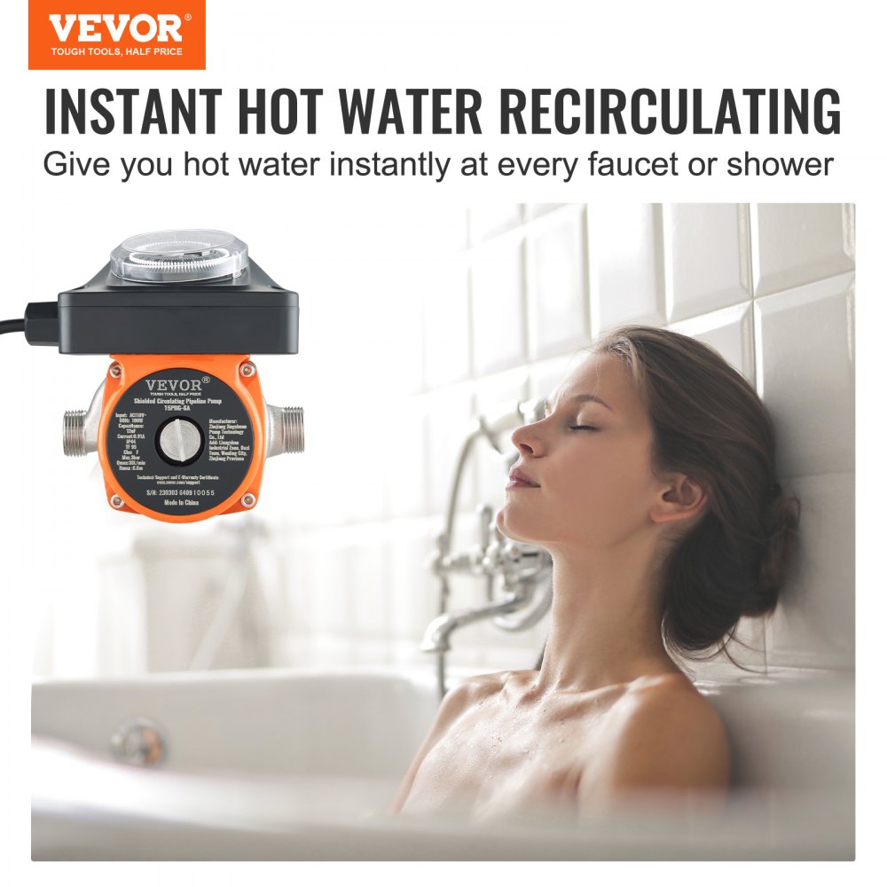 VEVOR Hot Water Recirculating Pump, 100W Water Circulator Pump, Auto Start/Close Ultra-silent Stainless Steel Head Circulation, for Electric Water Heater System/Facuet/Showerhead Circulation