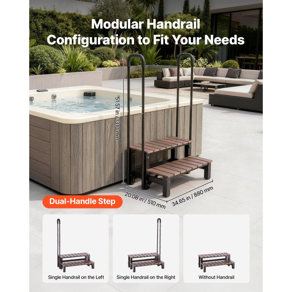 VEVOR Hot Tub Steps with Handrail 2-Step Spa Outdoor Stairs 550lbs Capacity, 32.3in Wide Step, Steel & Plastic, Easy Assembly, Non-Slip Step Ladder for Above-Ground/Inflatable Pool, RV,Patio,Deck