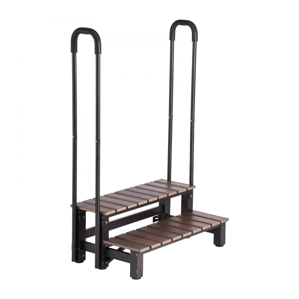 VEVOR Hot Tub Steps with Handrail 2-Step Spa Outdoor Stairs 550lbs Capacity, 32.3in Wide Step, Steel & Plastic, Easy Assembly, Non-Slip Step Ladder for Above-Ground/Inflatable Pool, RV,Patio,Deck