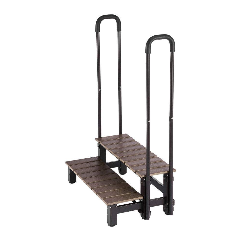 VEVOR Hot Tub Steps with Handrail 2-Step Spa Outdoor Stairs 550lbs Capacity, 32.3in Wide Step, Steel & Plastic, Easy Assembly, Non-Slip Step Ladder for Above-Ground/Inflatable Pool, RV,Patio,Deck