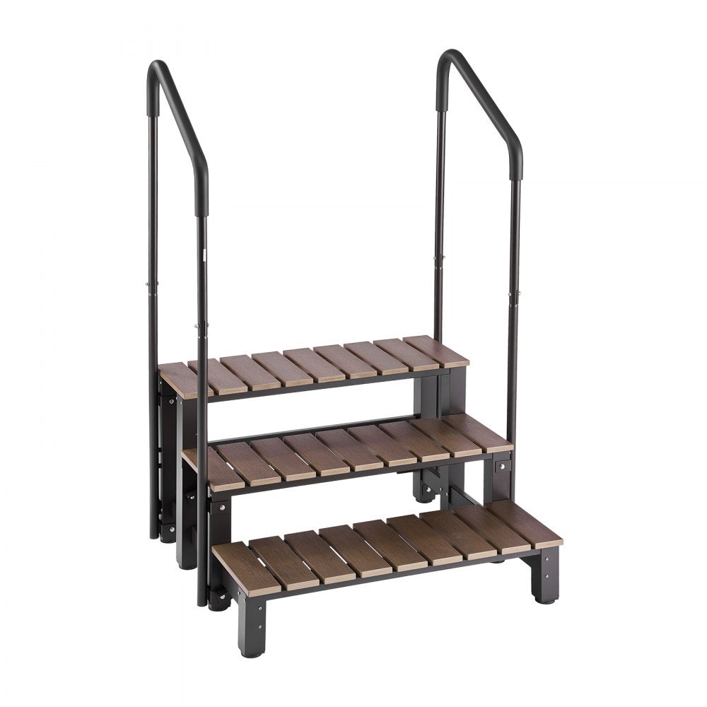 VEVOR Hot Tub Steps with Handrail 3-Step Spa Outdoor Stairs 550lbs Capacity, 32.3in Wide Step, Steel & Plastic, Easy Assembly, Non-Slip Step Ladder for Above-Ground/Inflatable Pool, RV,Patio,Deck