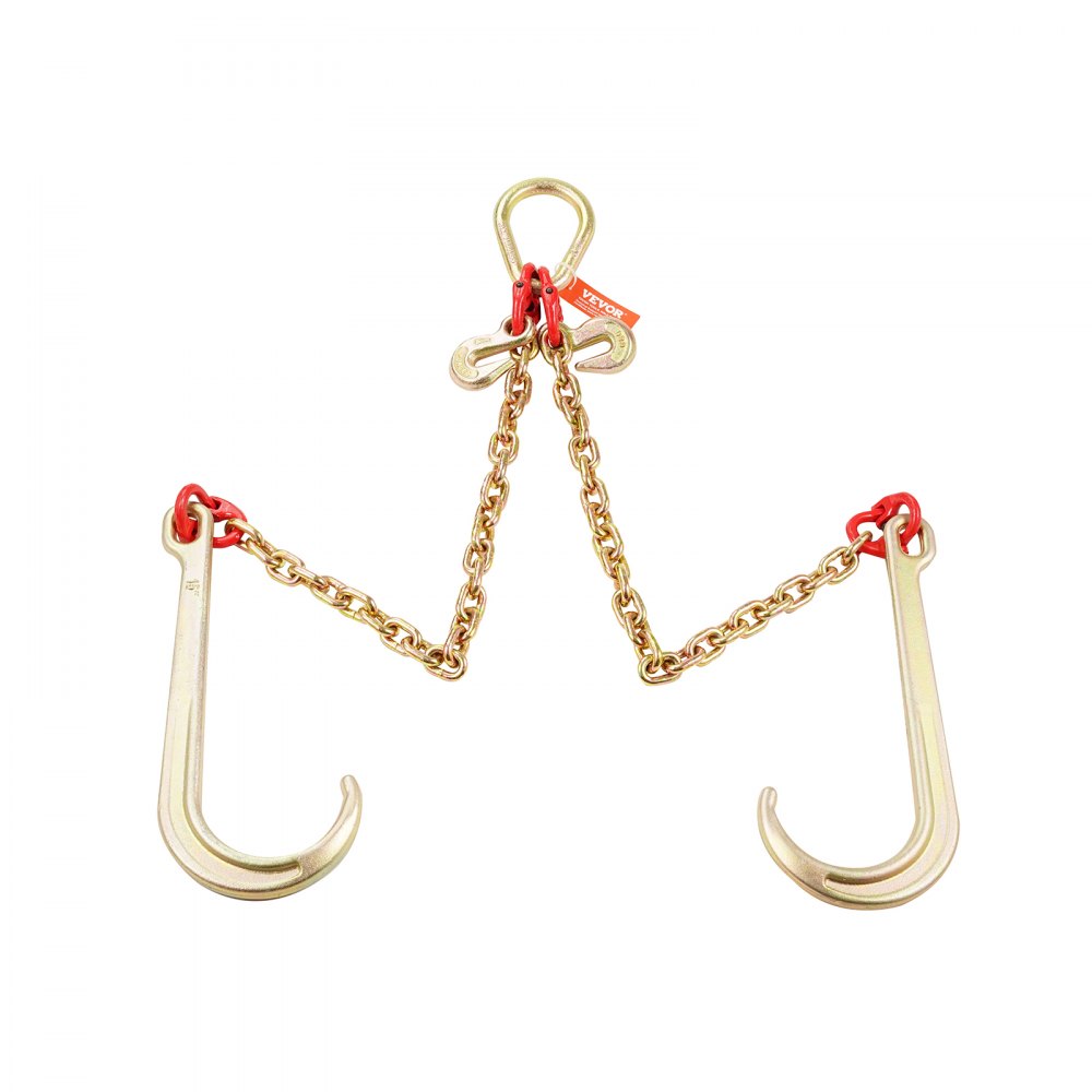 VEVOR G80 V Bridle Chain, 5/16" x 2' Towing Chain Bridle with 15" J Hooks and Grab Hooks, Heavy Duty Transport Tow Chain Bridle with 10800 lbs Safe Working Load for Flatbed Truck Wrecker Recovery