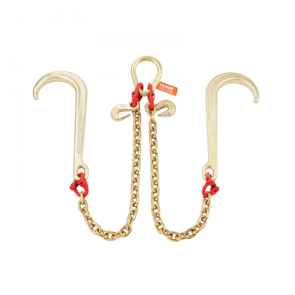 VEVOR G80 V Bridle Chain, 5/16" x 2' Towing Chain Bridle with 15" J Hooks and Grab Hooks, Heavy Duty Transport Tow Chain Bridle with 10800 lbs Safe Working Load for Flatbed Truck Wrecker Recovery