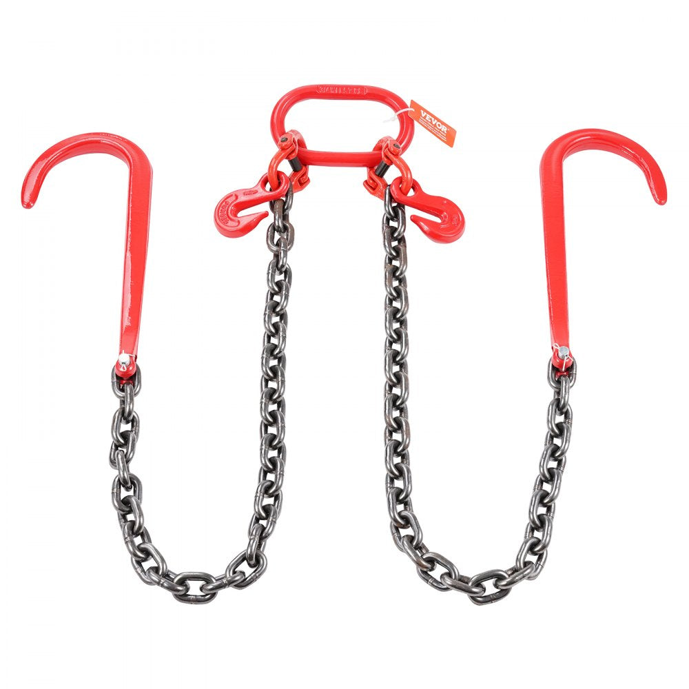 VEVOR G80 V Bridle Chain, 3/8" x 3' Towing Chain Bridle with 15" J Hooks and Grab Hooks, Heavy Duty Transport Tow Chain Bridle with 7800 lbs Safe Working Load for Flatbed Trailer Wrecker Recovery