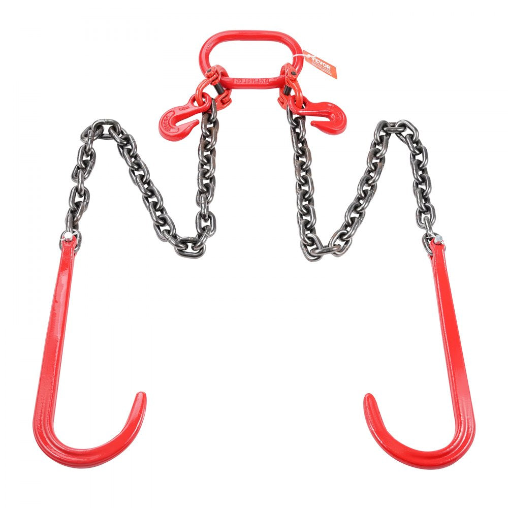 VEVOR G80 V Bridle Chain, 3/8" x 3' Towing Chain Bridle with 15" J Hooks and Grab Hooks, Heavy Duty Transport Tow Chain Bridle with 7800 lbs Safe Working Load for Flatbed Trailer Wrecker Recovery
