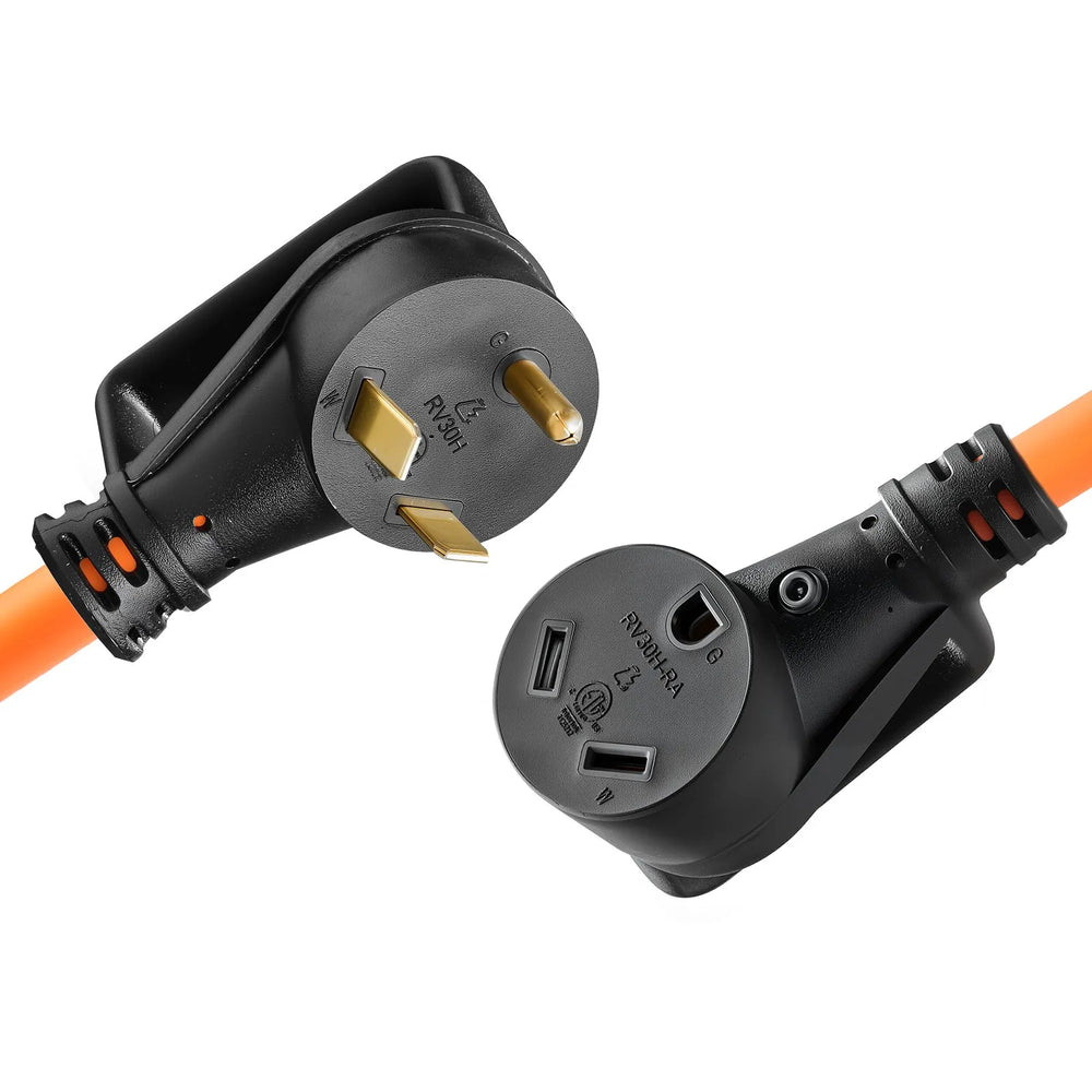 VEVOR 30 Amp 100 Feet RV Extension Cord, 125V 2500W, Heavy Duty 10/3 Gauge STW RV Power Cord, NEMA TT-30P to NEMA TT-30R, with Power Indicator, Cord Organizer, 15A Adapter, for Camper Travel Trailer