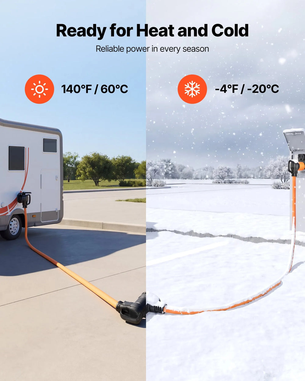 VEVOR 50 Amp 100 Feet RV Extension Cord, 125V/250V, Heavy Duty 6/3 + 8/1 Gauge STW RV Power Cord, NEMA 14-50P to NEMA 14-50R, with Power Indicator, Cord Organizer, 15A Adapter, for Camper Trailer
