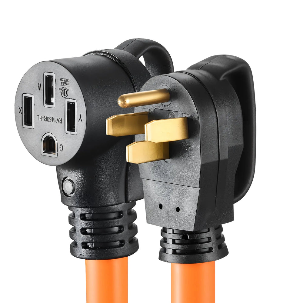 VEVOR 50 Amp 100 Feet RV Extension Cord, 125V/250V, Heavy Duty 6/3 + 8/1 Gauge STW RV Power Cord, NEMA 14-50P to NEMA 14-50R, with Power Indicator, Cord Organizer, 15A Adapter, for Camper Trailer