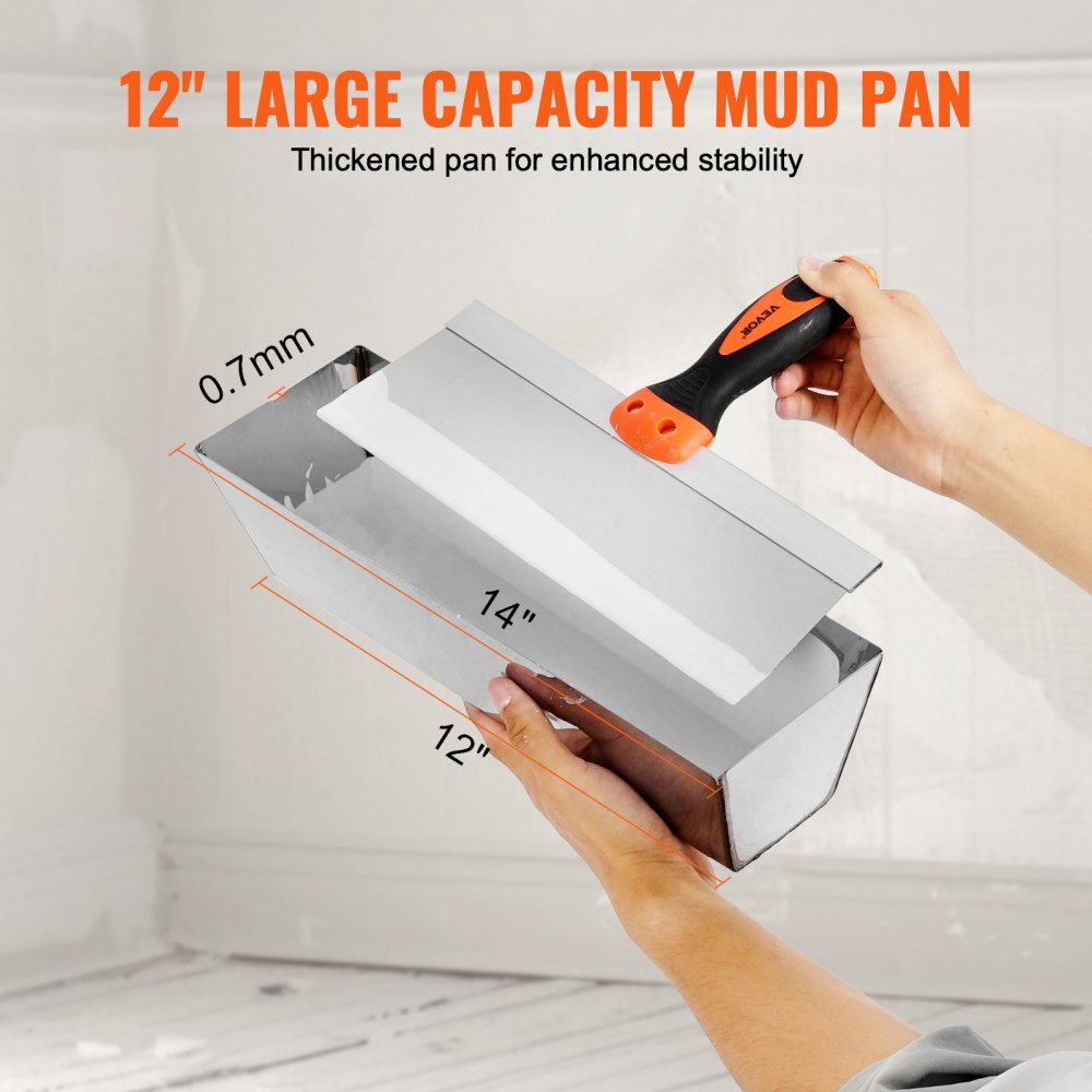 VEVOR Drywall Knife Set, 6 PCS Drywall Tools Includes 3" Painter Scraper, Two Putty Knives,  Two Taping Knives and 12" Mud Pan, Stainless Steel Spackle Tool, Drywall Finishing Tools for Home
