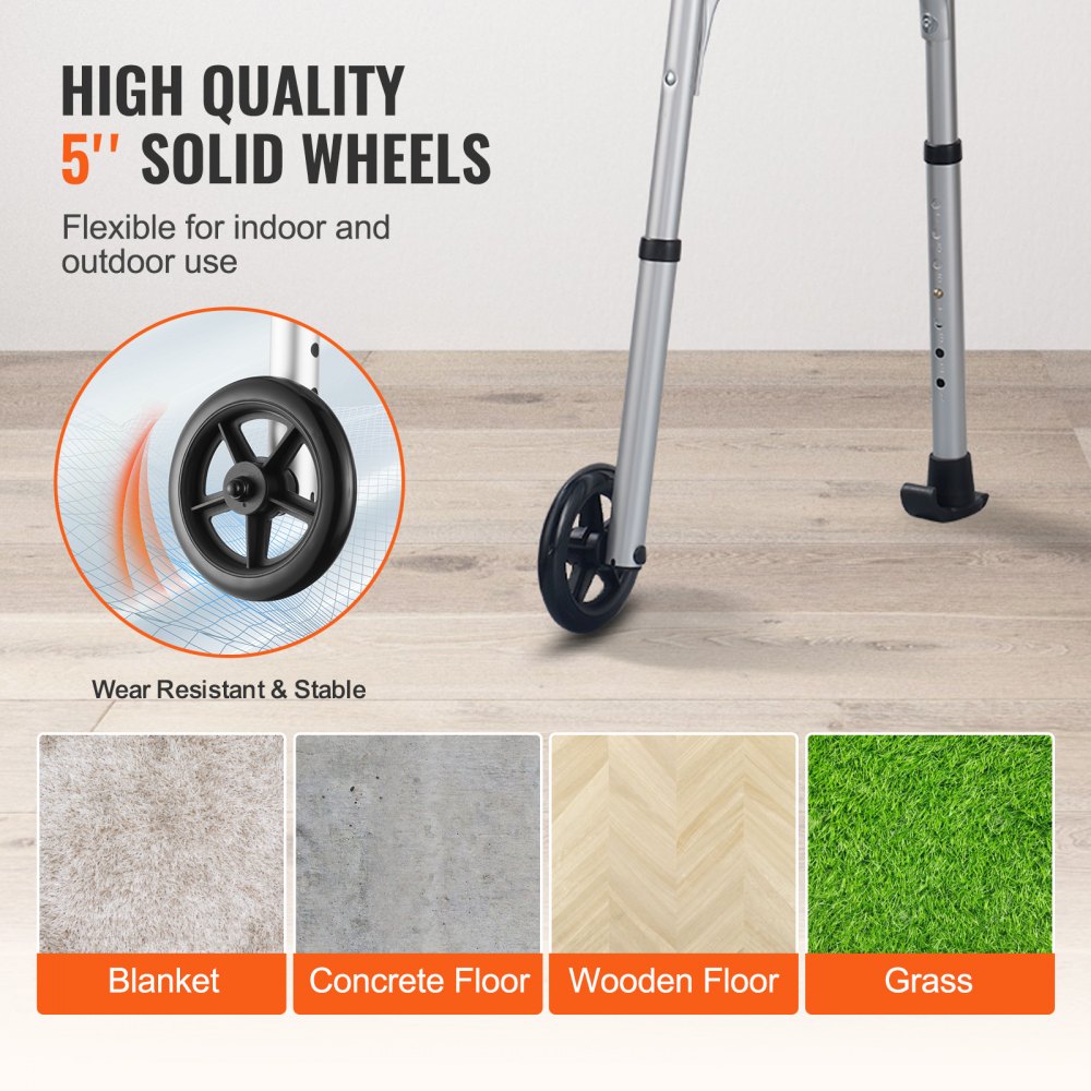 VEVOR Folding Walker on Wheels, 3-in-1 Stand-Assist Folding Walkers with Adjustable Height and Width, Lightweight Aluminum | Front Wheeled Mobility Aid for Elderly Handicapped Disabled, Up to 350LBS