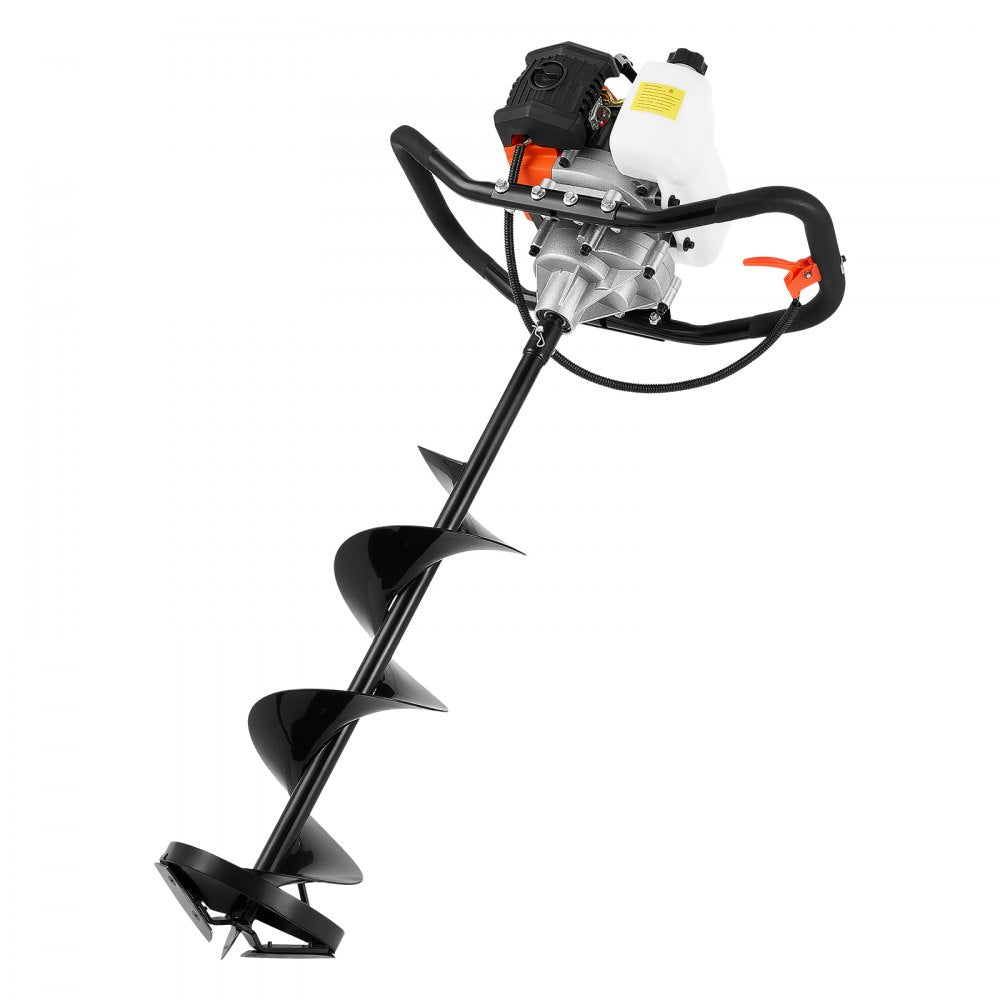 VEVOR Gas Powered Ice Auger 43 CC 2-Stroke 8" 2 in 1 Cordless Earth Auger, for Ice Fishing & Gardening, Cold-Resistant Post Hole Digger, Heavy Duty Burrowing Drilling with Drill Bits & Blade Guard