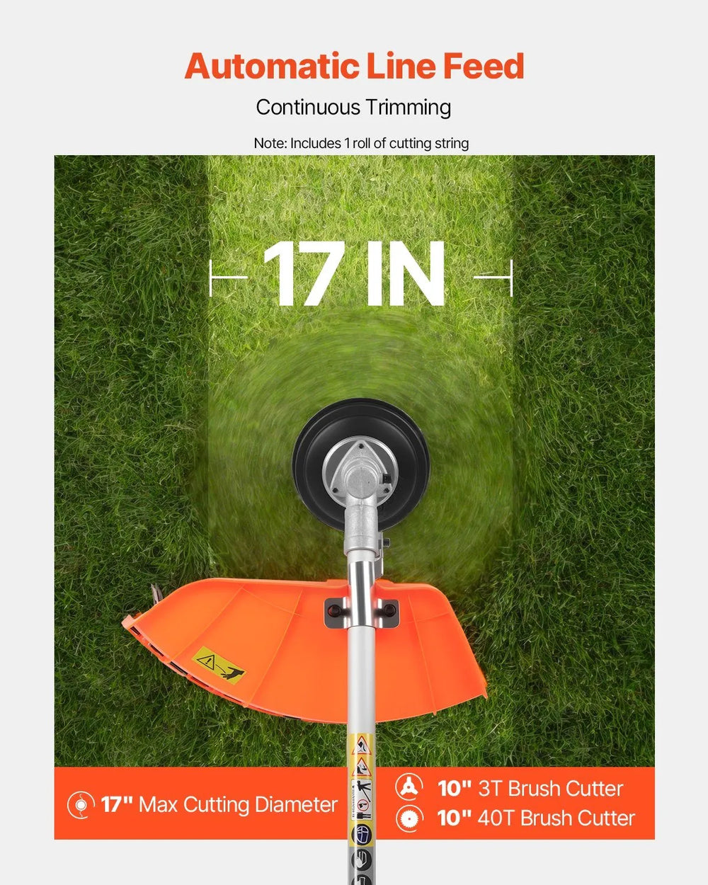 VEVOR Cordless String Trimmer, 43 cc 2-Stroke, Gas Powered Weed Wacker, 17" Cordless Grass Trimmer, Multi-Functional Lawn Edger with Shoulder Strap & 3T Blade, Weed Eater for Quick Grass Cleaning