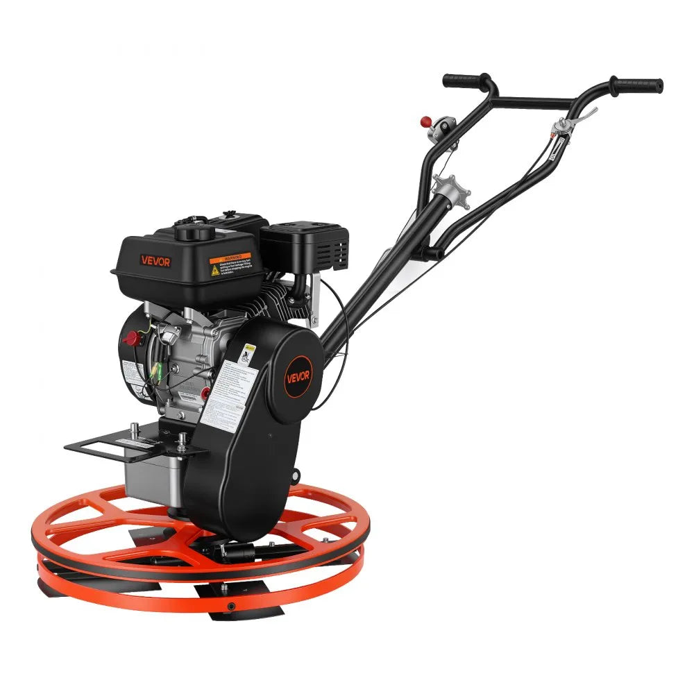 VEVOR Power Trowel, 24 inch Concrete Finishing Machine with Float Pan, 5.5HP Engine, 4 Blades, Adjustable Pitch, Gas-Powered Walk-Behind Cement Surface Finisher for Smooth Floors, Construction Use