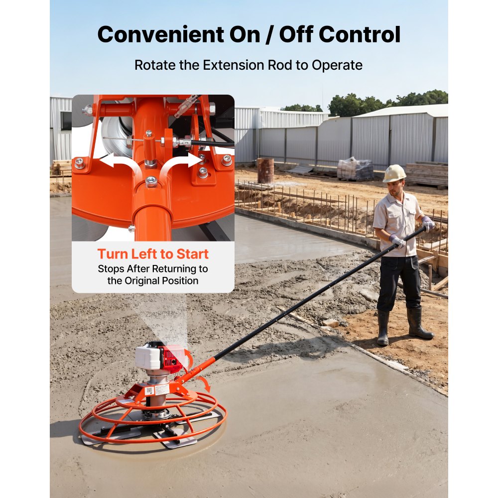 VEVOR Power Trowel, 28.3 inch Trowel Diameter Concrete Finishing Machine, 4 Blades, Adjustable 0-12° Pitch, Gas-Powered Walk-Behind Cement Surface Finisher for Smooth Floors, Bridge Construction