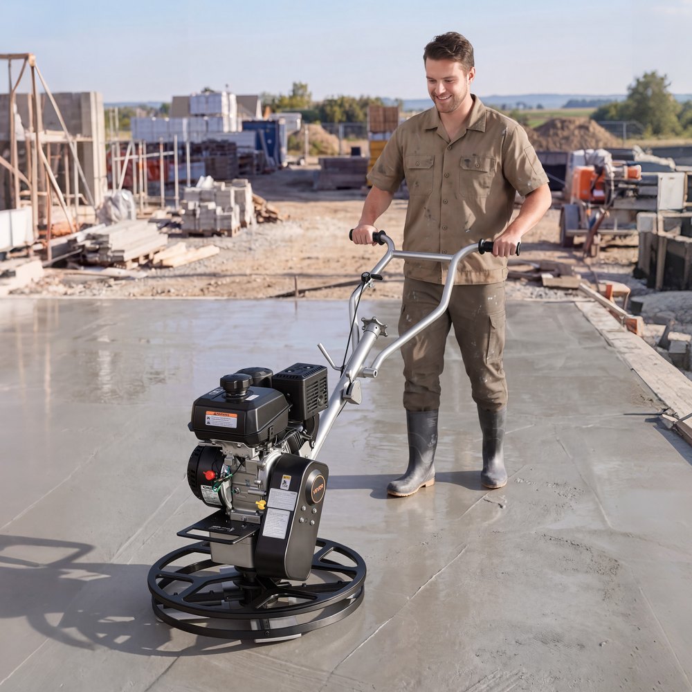 VEVOR Power Trowel, 24 inch Concrete Finishing Machine with Float Pan, 7HP Kohler Engine, 4 Blades, Adjustable Pitch, Gas-Powered Walk-Behind Cement Surface Finisher for Smooth Floors, Construction