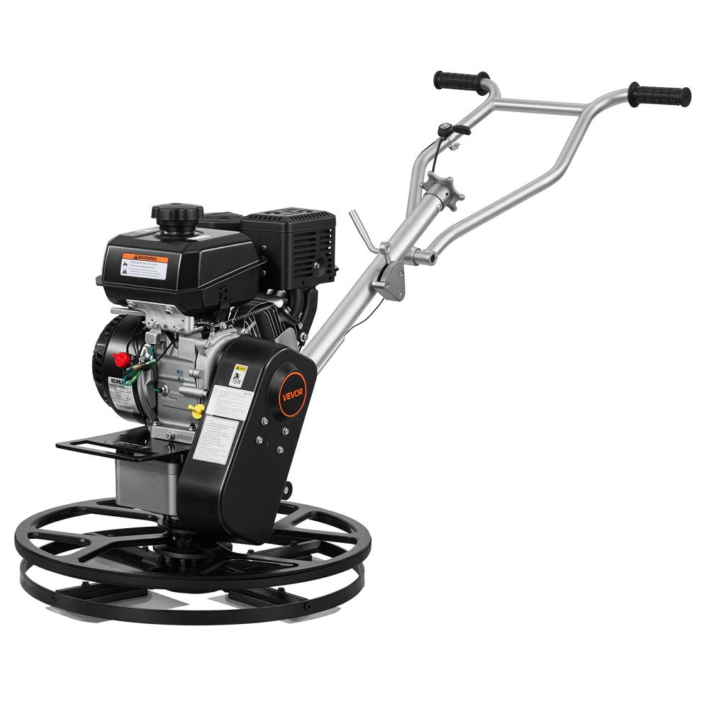 VEVOR Power Trowel, 24 inch Concrete Finishing Machine with Float Pan, 7HP Kohler Engine, 4 Blades, Adjustable Pitch, Gas-Powered Walk-Behind Cement Surface Finisher for Smooth Floors, Construction