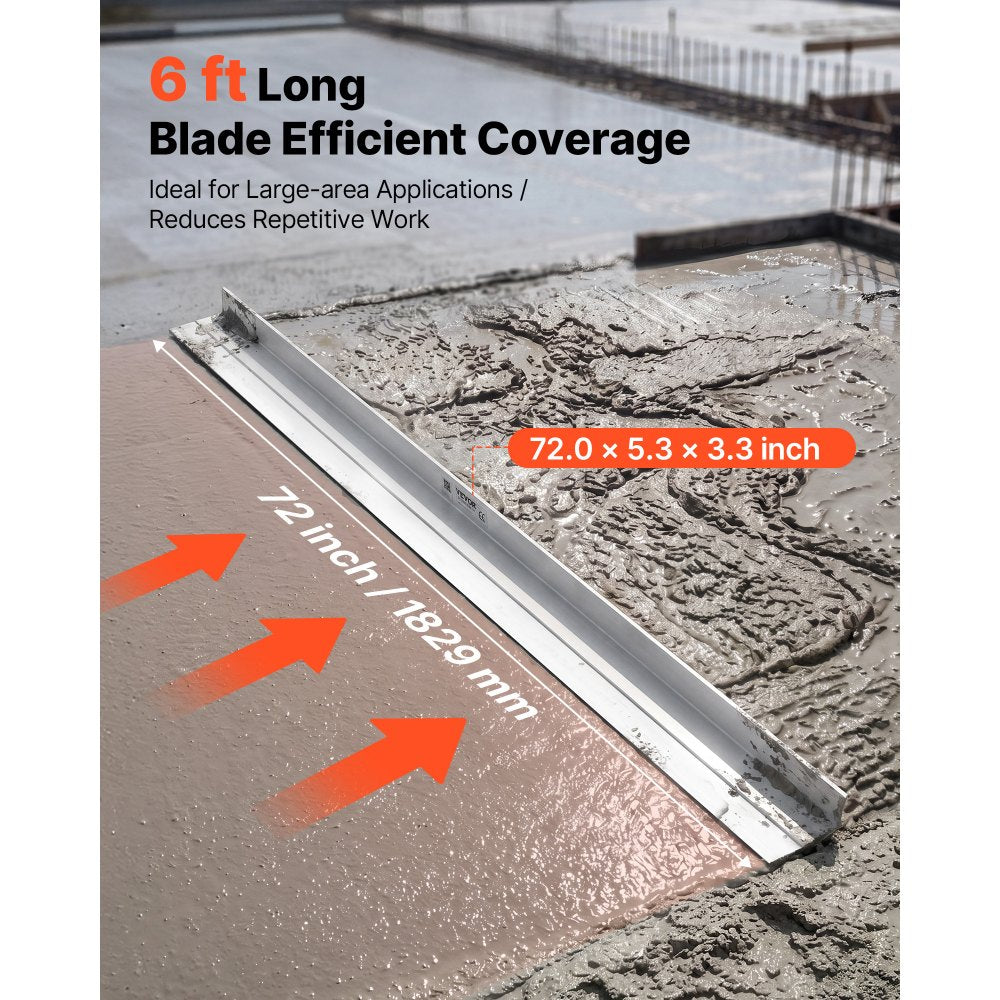 VEVOR Concrete Screed Blade 6 ft Length Aluminum Alloy Board Leveling Tool, 5.3 in Wide Straight Edge, Wide Coverage, Replacement Surface Leveler for Driveway, Patio, Sidewalk, Garage Floor Finishing