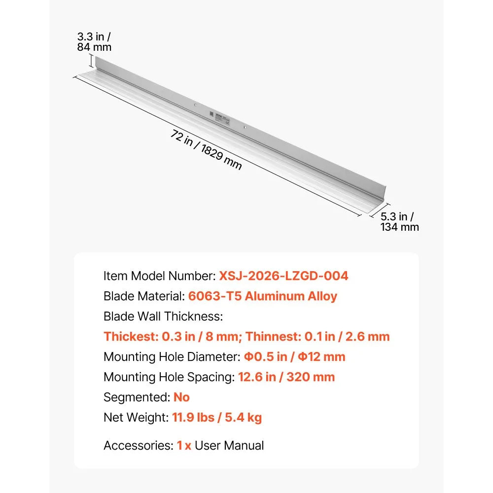 VEVOR Concrete Screed Blade 6 ft Length Aluminum Alloy Board Leveling Tool, 5.3 in Wide Straight Edge, Wide Coverage, Replacement Surface Leveler for Driveway, Patio, Sidewalk, Garage Floor Finishing
